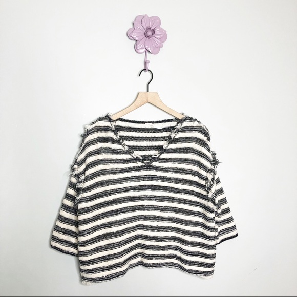 Free People Sweaters - Free People Black / Cream Striped Crop Sweater